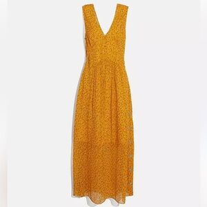 NWOT COACH Yellow Sleeveless V-neck Dot Print Dress - Size 10